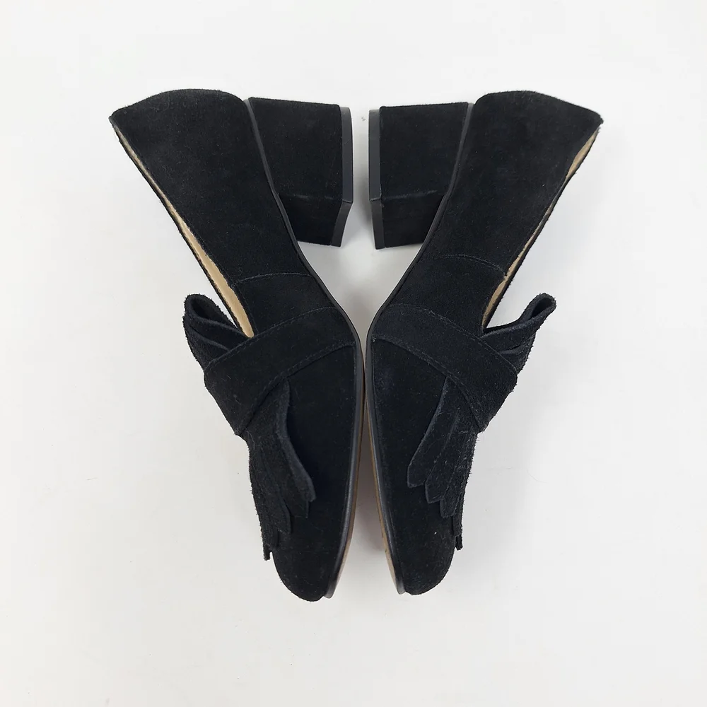 Marc Fisher Mabel Black Suede Loafers with Gold Buckle
